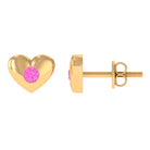 Pink Sapphire Heart Stud Earrings in Gypsy Setting Pink Sapphire - ( AAA ) - Quality - Rosec Jewels