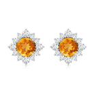 1 CT Classic Citrine Stud Earrings with Diamond Halo AAA - Rosec Jewels