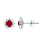 Natural 0.5 Ct Ruby Stud Earrings with Diamond Halo AAA - Rosec Jewels