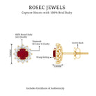 Natural 0.5 Ct Ruby Stud Earrings with Diamond Halo AAA - Rosec Jewels