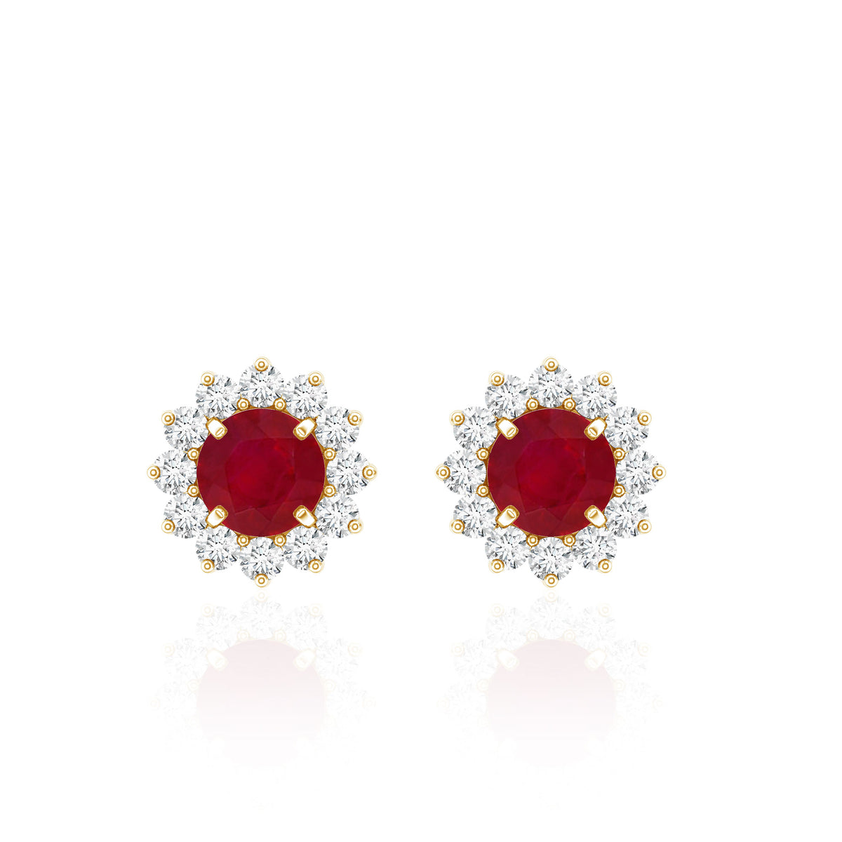 Natural 0.5 Ct Ruby Stud Earrings with Diamond Halo AAA - Rosec Jewels