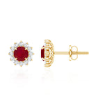 Natural 0.5 Ct Ruby Stud Earrings with Diamond Halo AAA - Rosec Jewels
