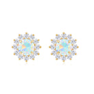 Real Ethiopian Opal Flower Stud Earrings with Diamond Halo Ethiopian Opal - ( AAA ) - Quality - Rosec Jewels