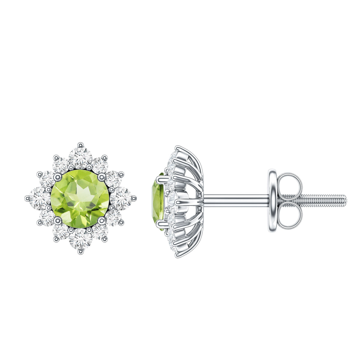 1 Carat Peridot Stud Earrings with Diamond Halo AAA - Rosec Jewels