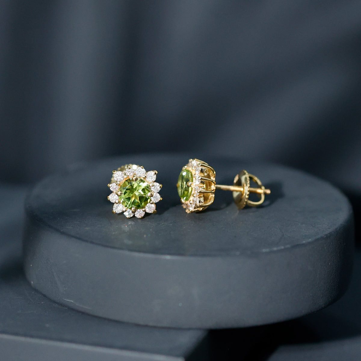 1 Carat Peridot Stud Earrings with Diamond Halo AAA - Rosec Jewels