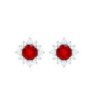 1.25 CT Created Ruby Classic Stud Earrings with Diamond Halo Lab Created Ruby - ( AAAA ) - Quality - Rosec Jewels