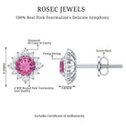Round Pink Tourmaline Stud Earrings with Diamond Halo AAA - Rosec Jewels