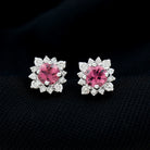 1 CT Classic Pink Tourmaline Stud Earrings with Diamond Halo Pink Tourmaline - ( AAA ) - Quality - Rosec Jewels