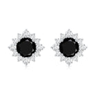 Round Lab Grown Black and White Diamond Halo Stud Earrings AAAA ( Synthetic ) - Rosec Jewels