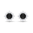 Round Created Black Diamond Classic Halo Stud Earrings with Diamond Lab Created Black Diamond - ( AAAA ) - Quality - Rosec Jewels