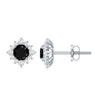 Round Lab Grown Black and White Diamond Halo Stud Earrings AAAA ( Synthetic ) - Rosec Jewels