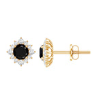 Round Lab Grown Black and White Diamond Halo Stud Earrings AAAA ( Synthetic ) - Rosec Jewels