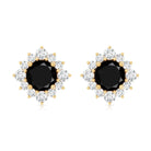 Round Lab Grown Black and White Diamond Halo Stud Earrings AAAA ( Synthetic ) - Rosec Jewels
