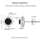 0.9 Carat Black Spinel and Diamond Classic Halo Stud Earrings AAA - Rosec Jewels