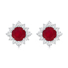 Ruby Classic Stud Earrings with Diamond Halo AAA - Rosec Jewels
