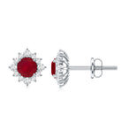 Ruby Classic Stud Earrings with Diamond Halo AAA - Rosec Jewels