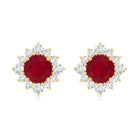 Ruby Classic Stud Earrings with Diamond Halo AAA - Rosec Jewels