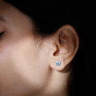 Real Aquamarine Stud Earrings with Diamond Halo AAA - Rosec Jewels