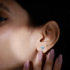 Real Aquamarine Stud Earrings with Diamond Halo AAA - Rosec Jewels