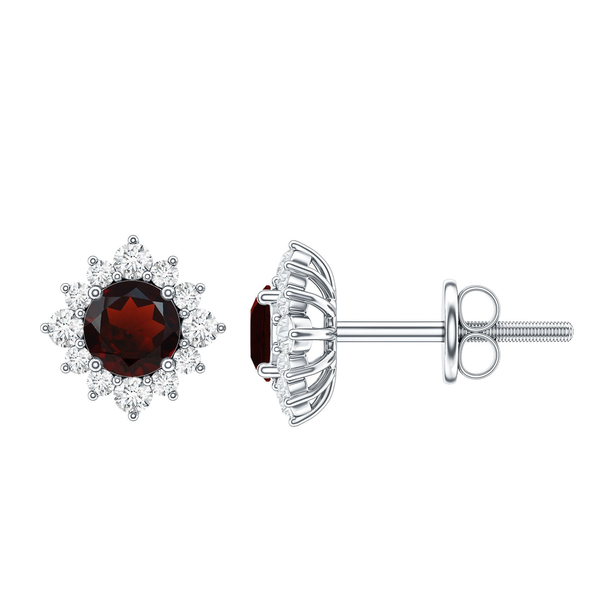 0.6 Carat Garnet Classic Stud Earrings with Diamond Halo AAA - Rosec Jewels