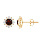 0.6 Carat Garnet Classic Stud Earrings with Diamond Halo AAA - Rosec Jewels