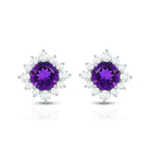 Genuine Amethyst Stud Earrings with Diamond Halo AAA - Rosec Jewels