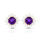 Genuine Amethyst Stud Earrings with Diamond Halo AAA - Rosec Jewels