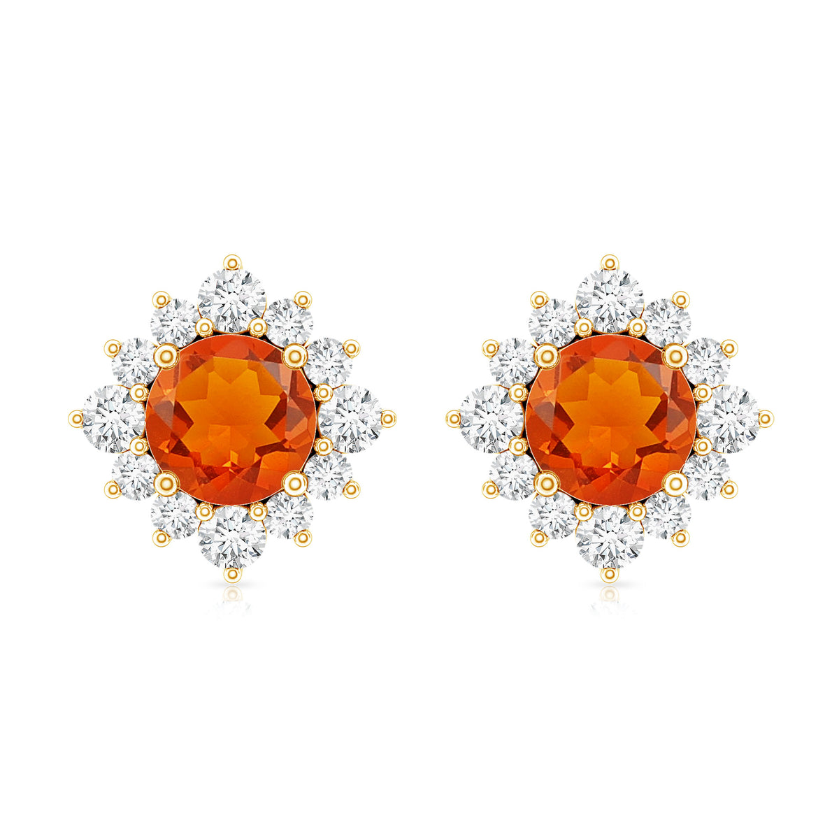 0.9 Carat Classic Fire Opal Stud Earrings with Diamond Halo AAA - Rosec Jewels