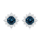 1.2 Carat Classic London Blue Topaz Stud Earrings with Diamond Halo AAA - Rosec Jewels