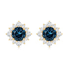 1.2 Carat Classic London Blue Topaz Stud Earrings with Diamond Halo AAA - Rosec Jewels