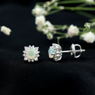 Classic Ethiopian Opal Stud Earrings with Diamond Halo AAA - Rosec Jewels