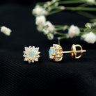 Classic Ethiopian Opal Stud Earrings with Diamond Halo AAA - Rosec Jewels