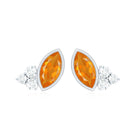 Marquise Cut Fire Opal Stud Earrings with Diamond Trio AAA - Rosec Jewels