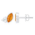 Marquise Cut Fire Opal Stud Earrings with Diamond Trio AAA - Rosec Jewels