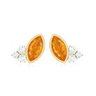Marquise Cut Fire Opal Stud Earrings with Diamond Trio AAA - Rosec Jewels