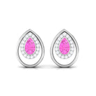 Classic Pink Sapphire and Diamond Teardrop Stud Earrings Pink Sapphire - ( AAA ) - Quality - Rosec Jewels
