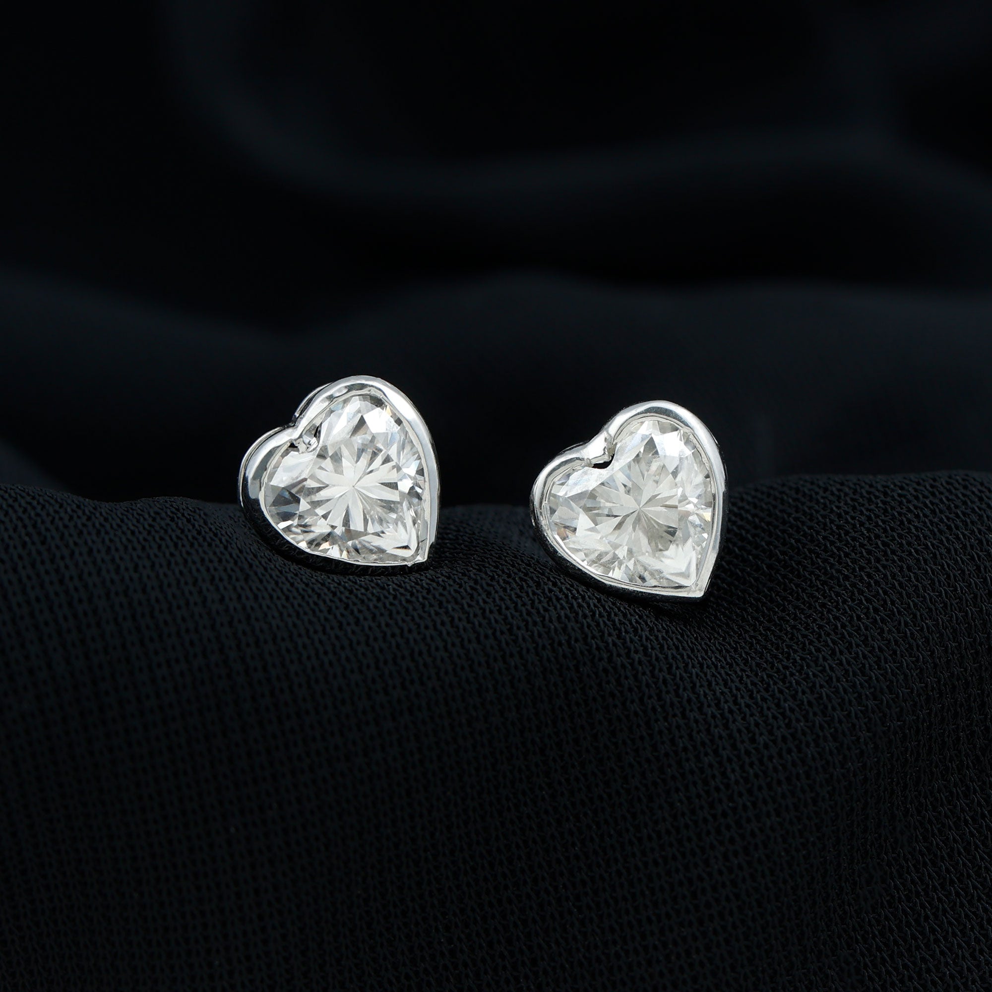 3 CT Heart Shape Moissanite Solitaire Stud Earrings in Bezel Setting Moissanite - ( D-VS1 ) - Color and Clarity - Rosec Jewels