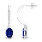 Oval Lab Created Blue Sapphire and Moissanite Hoop Drop Earrings AAAA - Rosec Jewels