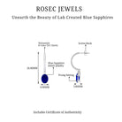 Oval Created Blue Sapphire Hoop Drop Earrings with Moissanite Lab Created Blue Sapphire - ( AAAA ) - Quality - Rosec Jewels
