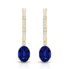 Oval Lab Created Blue Sapphire and Moissanite Hoop Drop Earrings AAAA - Rosec Jewels
