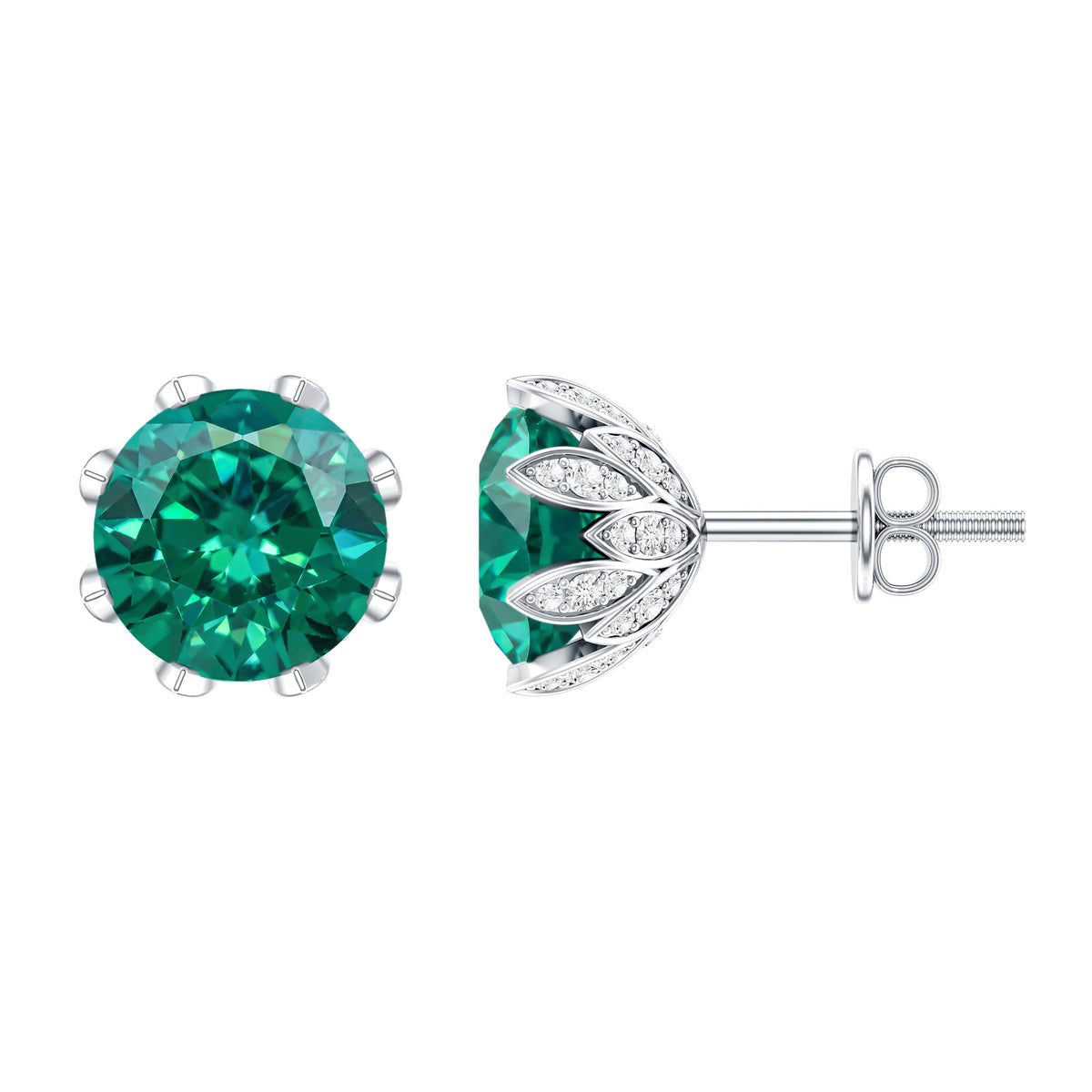 4.3 Carat Certified Lab Created Emerald Floral Stud Earrings AAAA - Rosec Jewels