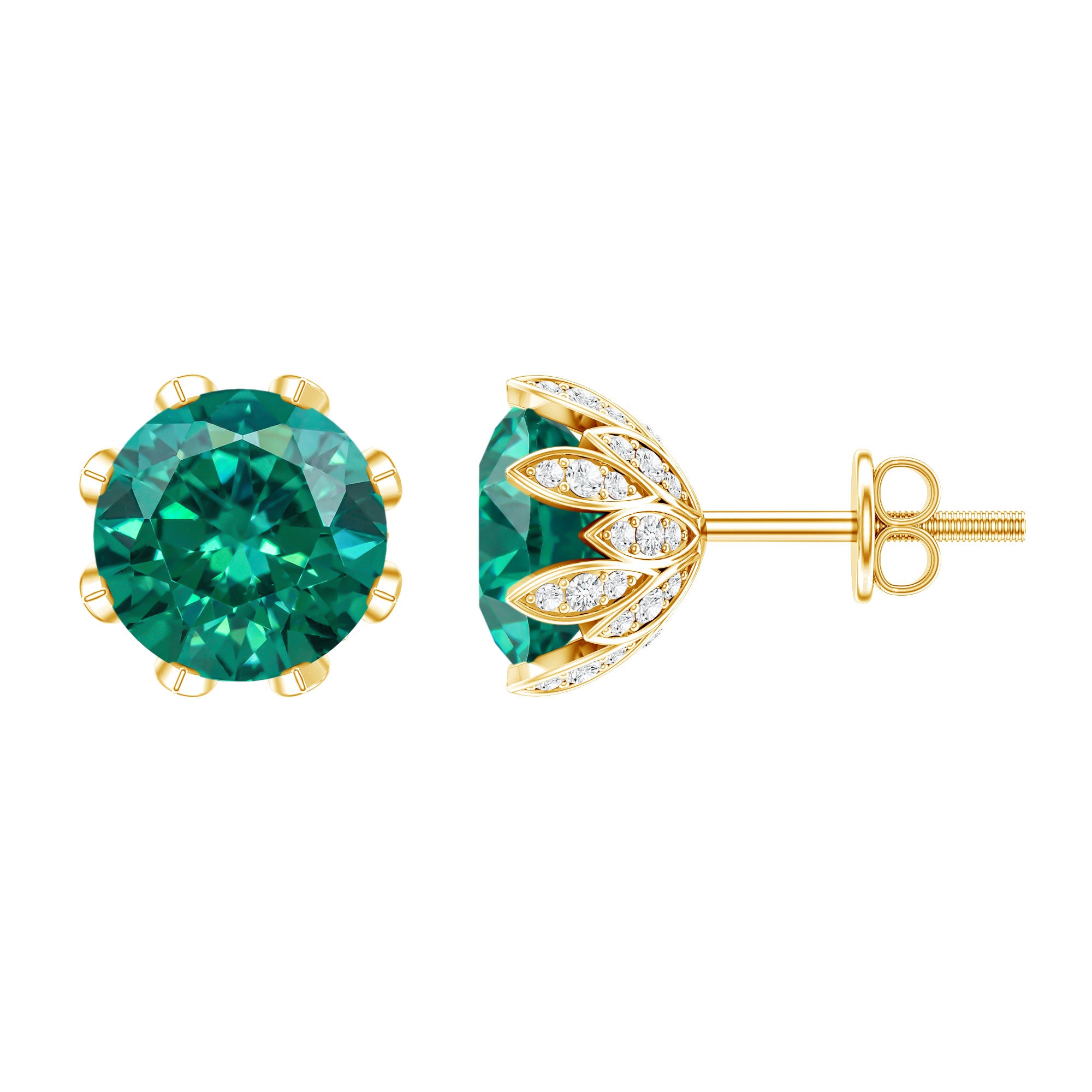 4.3 Carat Certified Lab Created Emerald Floral Stud Earrings
