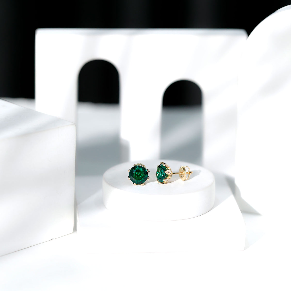 4.3 Carat Certified Lab Created Emerald Floral Stud Earrings AAAA - Rosec Jewels