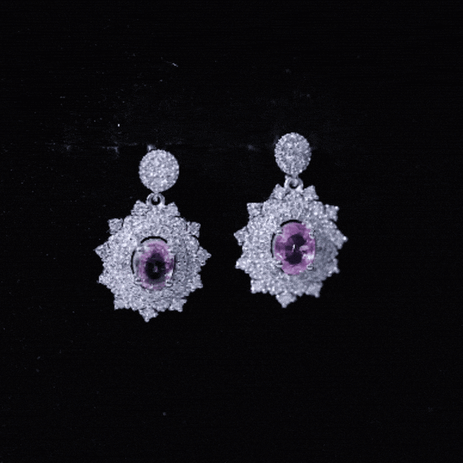 Genuine Pink Sapphire and Diamond Bridal Dangle Earrings AAA 92.5 Sterling Silver - Rosec Jewels