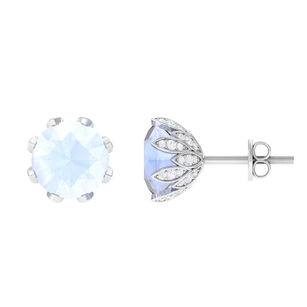Rosec Jewels - 2.25 CT Natural Moonstone Solitaire Bridal Stud Earrings with Diamond