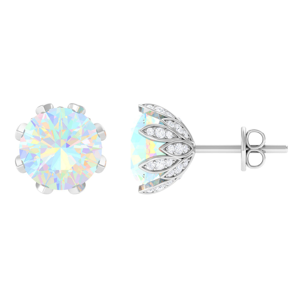 Rosec Jewels-4.50 CT Ethiopian Opal Solitaire Stud Earrings with Diamond
