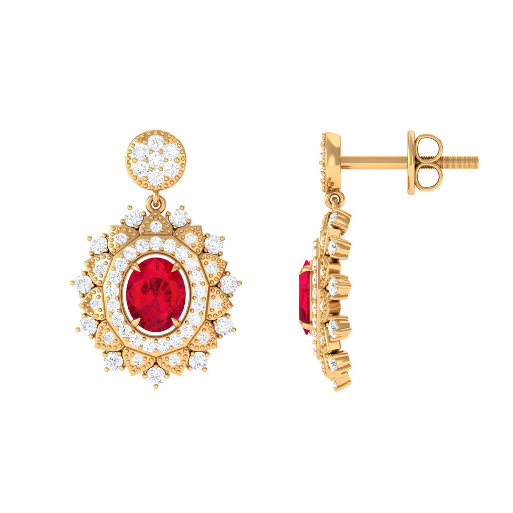 1.50 CT Created Ruby and Diamond Bridal Drop Earrings Lab Created Ruby - ( AAAA ) - Quality - Rosec Jewels