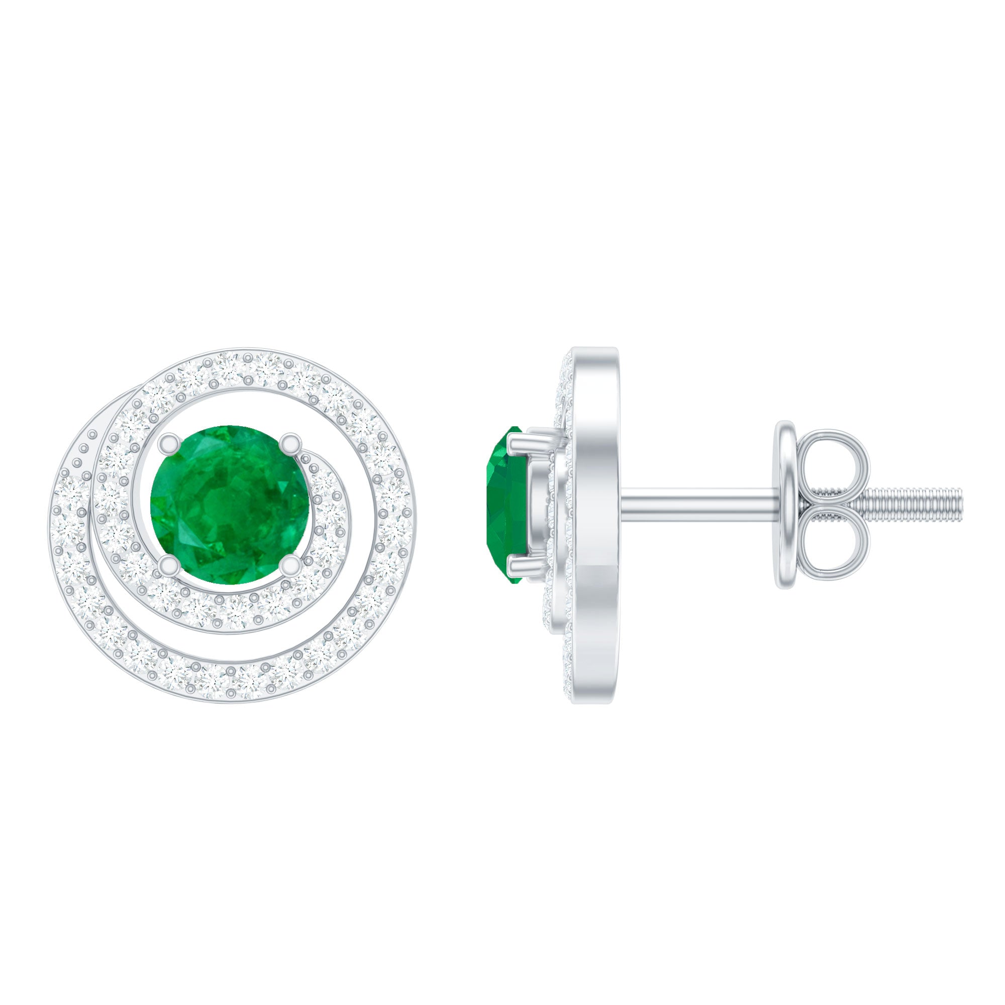 Emerald Stud Earrings with Diamond
