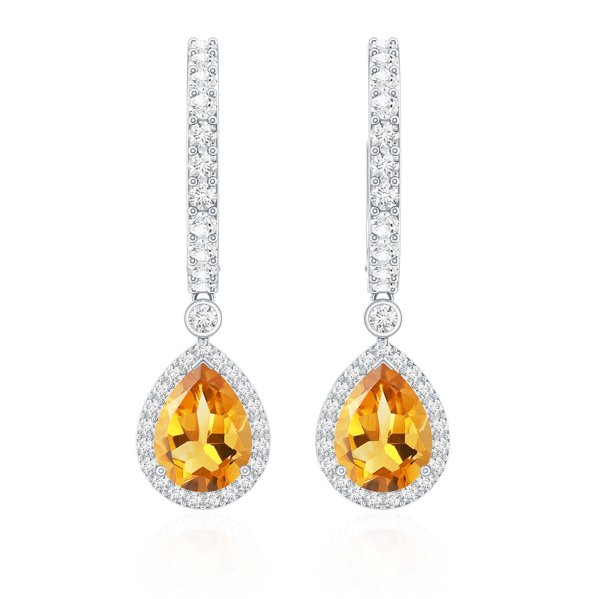 Natural Citrine Teardrop Earrings with Hinged Hoop AAA - Rosec Jewels