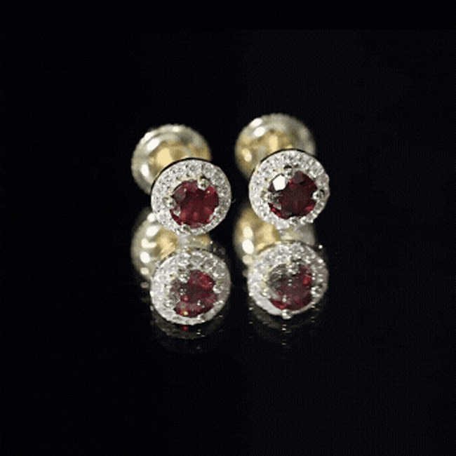 Genuine Garnet Stud Earrings with Lab Grown Diamond Halo AAA 92.5 Sterling Silver - Rosec Jewels